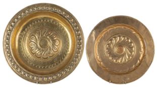 Two brass alms dishes