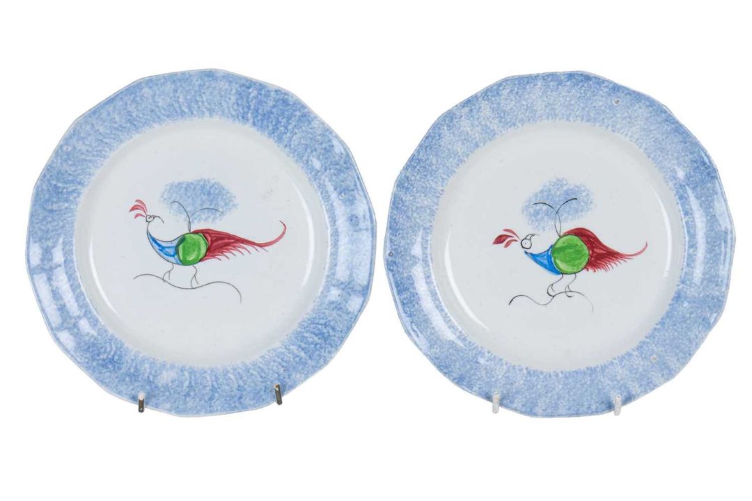 A pair of Staffordshire Pearlware 'Peafowl' plates