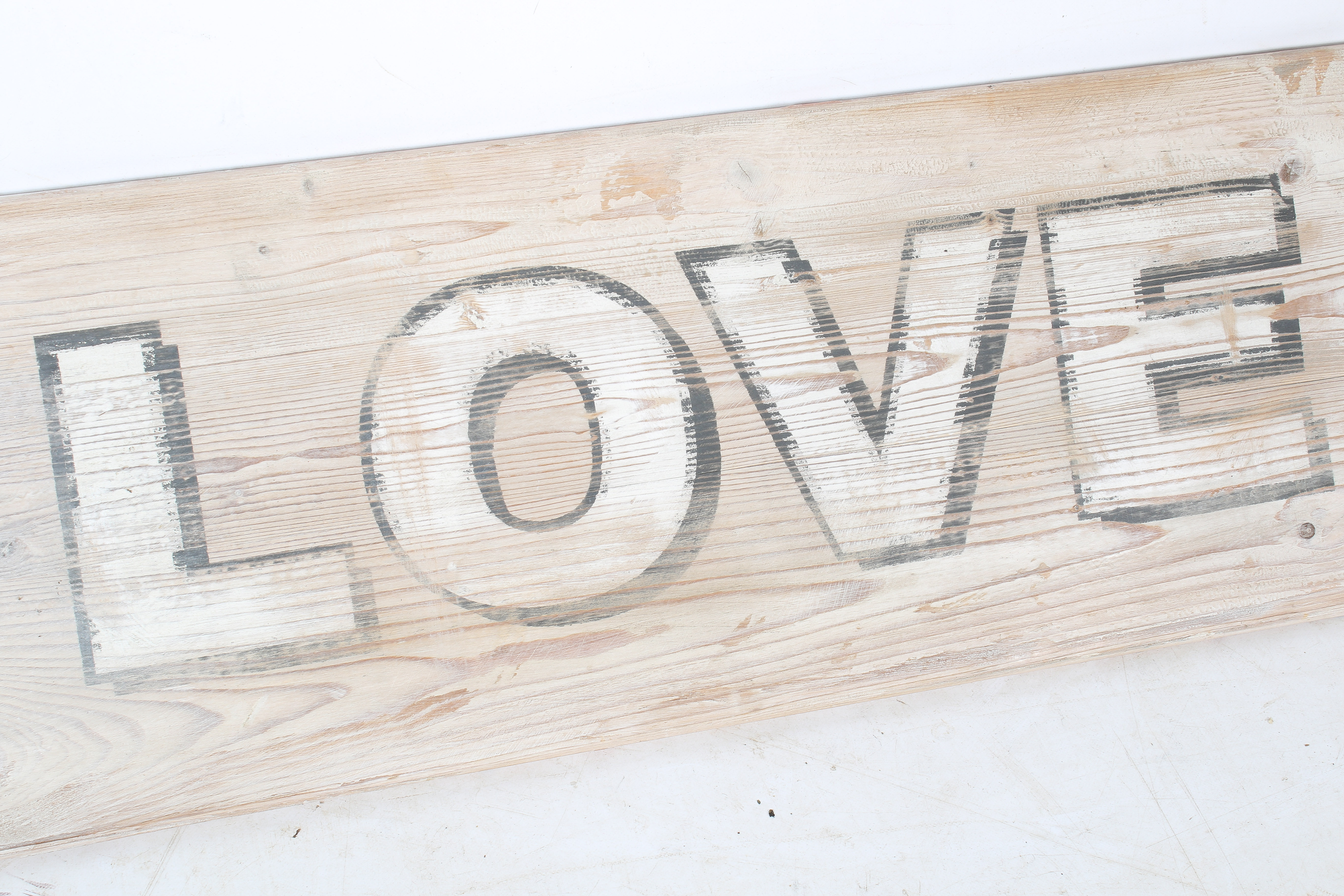 A rustic wooden 'Love' sign. Painted in black and white on a rectangular board, 32cm x 97. - Image 2 of 2