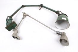 Two mid-century industrial articulated work lamps.