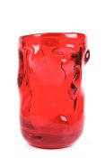A mid-century Whitefriars 'knobbly' red glass vase.