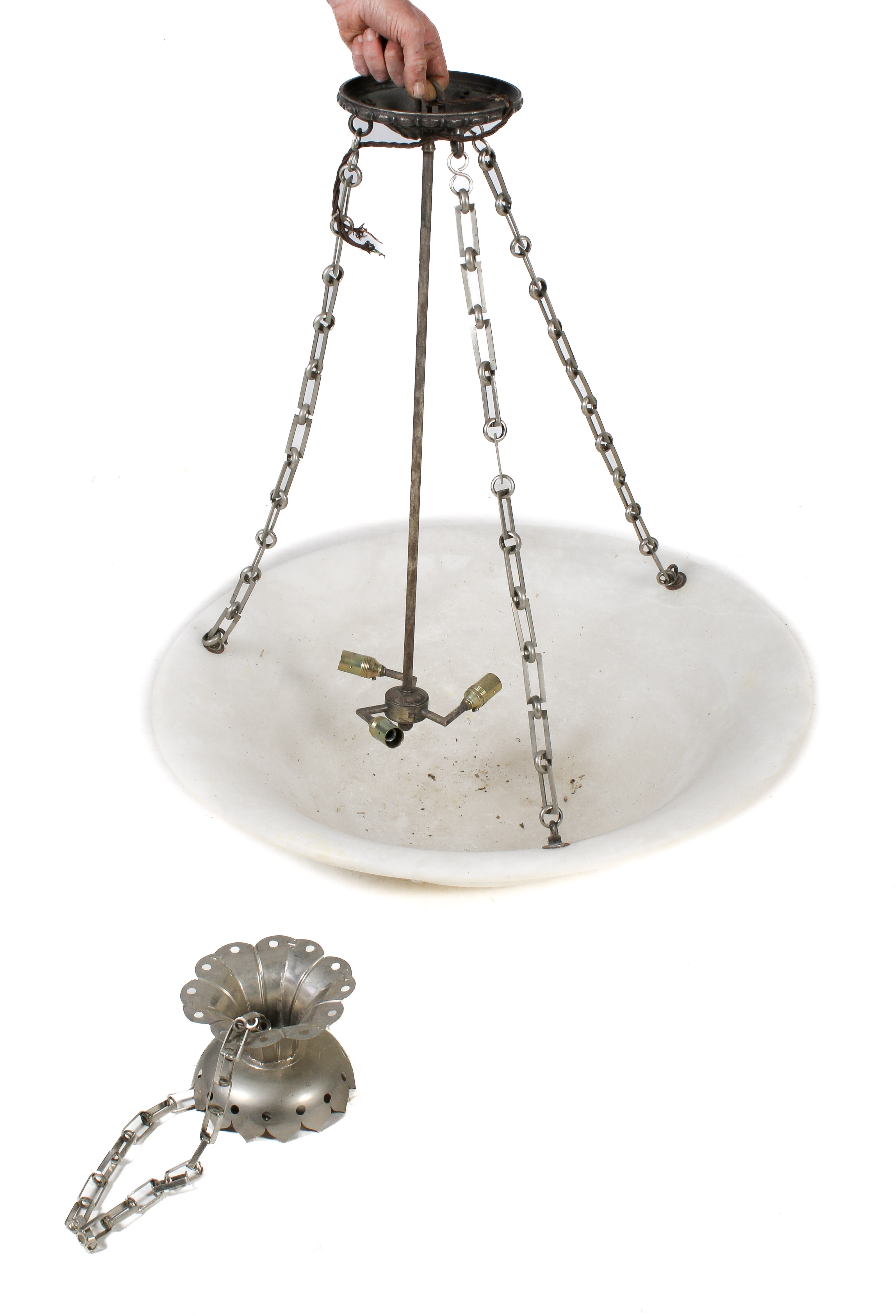 An early/mid-20th century large alabaster ceiling pendant light, probably French.