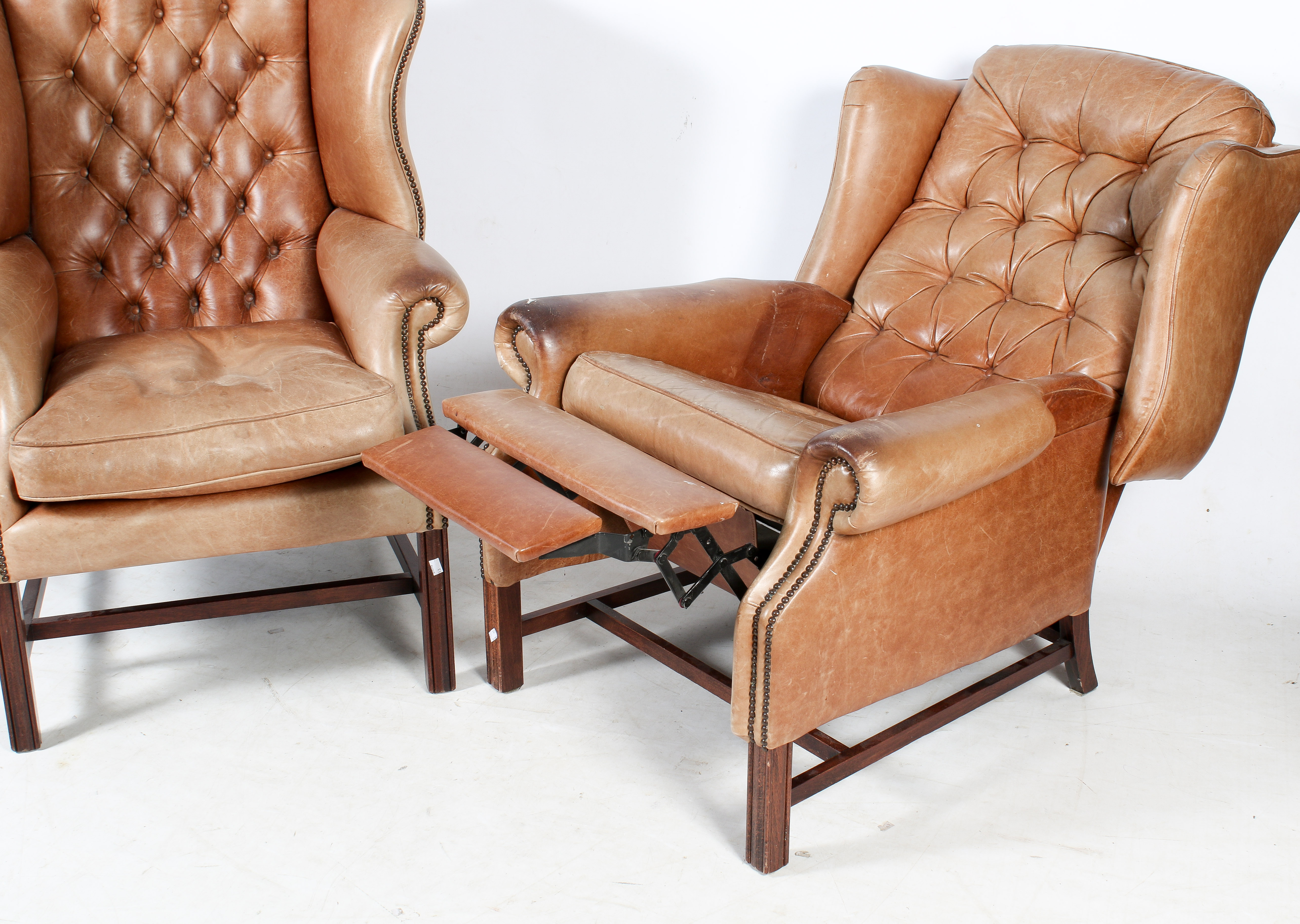 Two tan leather wing back armchairs. - Image 2 of 2
