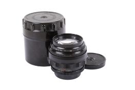 A Jupiter-9 85mm f2 lens. M42 Screw Mount. With front and rear caps, and makers case.
