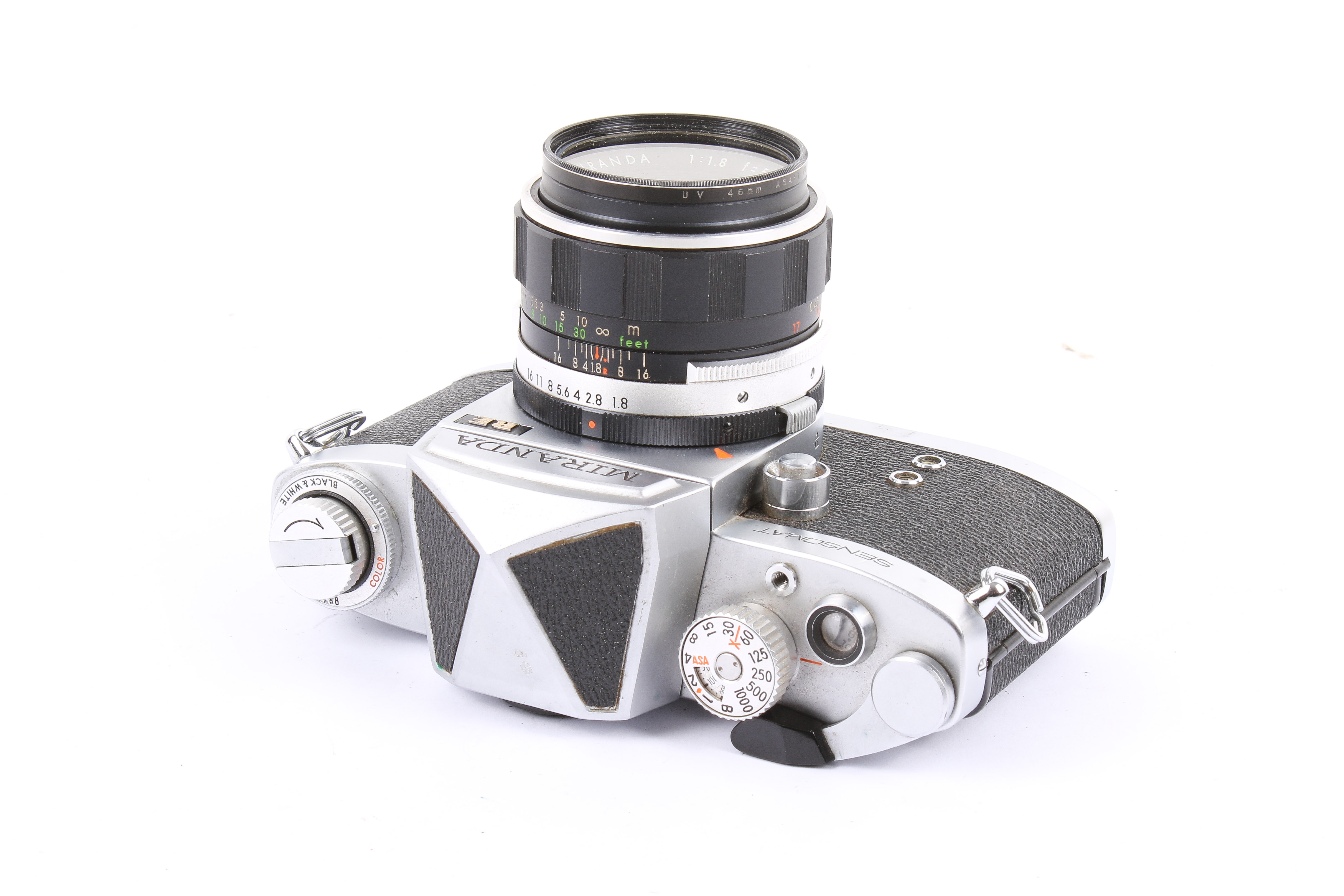 A Miranda Sensomat RE 35mm SLR camera. Chrome. With a Miranda 50mm f1.8 lens, cap and ERC. - Image 3 of 4