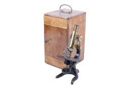 An E.Leitz Wetzlar brass monocular microscope. Serial number 128705. Stamped 'Z.L.B.U 9'.