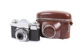 A Zeiss Ikon Contaflex 35mm SLR camera. Chrome. With a Carl Zeiss 45mm f2.8 Tessar lens and ERC.