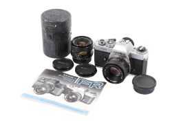 A Yashica FR 35mm SLR camera outfit. Chrome. Serial number 60800980.