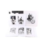 A collection of black and white and colour photographs.