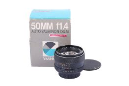 A Yashica 50mm f1.4 Auto Yashinon DS-M lens. M42 screw mount.