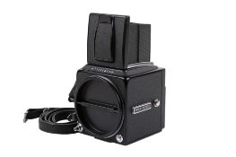 A Hasselblad 500 C/M 6 x 6 Medium Format SLR camera body. 1987. Black. Serial number RU 1413138.