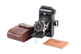 A Kershaw Raven 6 x 9 Medium Format Folding camera. Black Baselite. With a Kershaw 4 Inch f6.