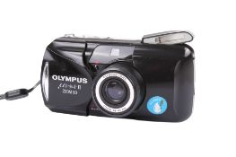 An Olympus MJU II Zoom 80 35mm Compact camera. Black. Serial number 5037132.