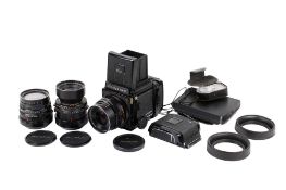 A Mamiya RB67 Professional 6 x 7 Medium Format SLR camera outfit. Serial number C228642.