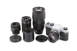 An Asahi Pentax Spotmatic 35mm SLR camera outfit. Chrome. Serial number 2508472.