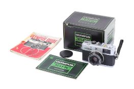 An Olympus 35 RC 35mm Rangefinder camera. Chrome. Serial number 483926. With an Olympus 42mm f2.8 E.