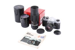 An Asahi Pentax SP1000 35mm SLR camera outfit. Chrome. Serial number 5843126.