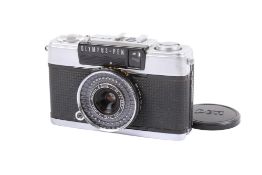 An Olympus Pen EE-2 35mm half-frame Viewfinder camera. Chrome. Serial number 4187177.