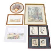 A 19th century signed watercolour C.R. Stanley and four other pictures.