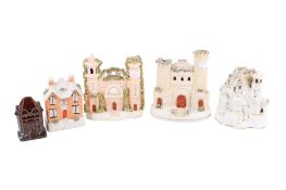 Five 19th/20th century Staffordshire pottery 'cottages' and pastille burners. Max.