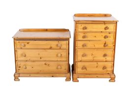 Two modern pine chest of drawers. One with five graduated drawers.