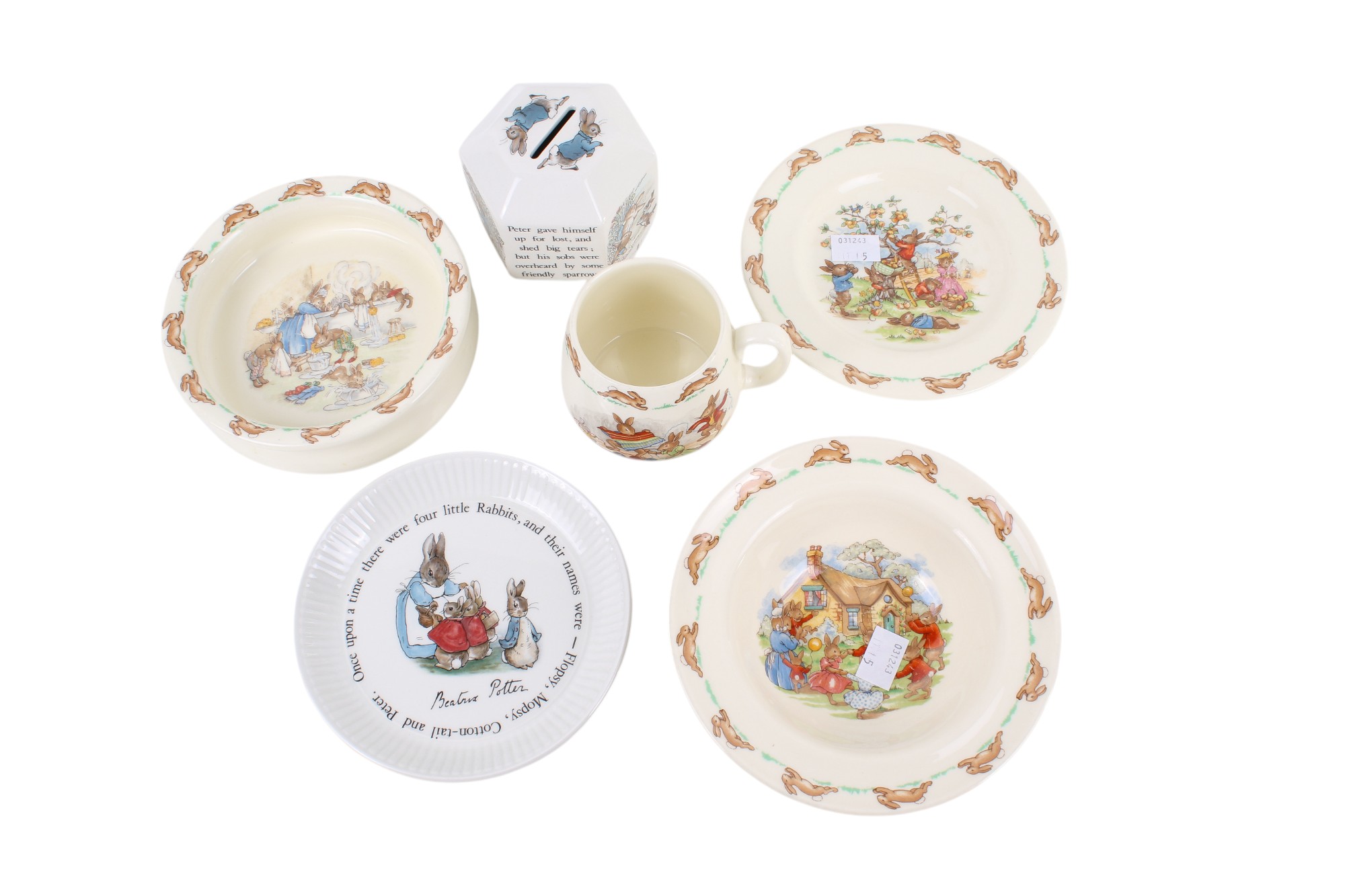A collection of six items of Beatrix Potter and Bunnykins nursery china. - Image 2 of 3