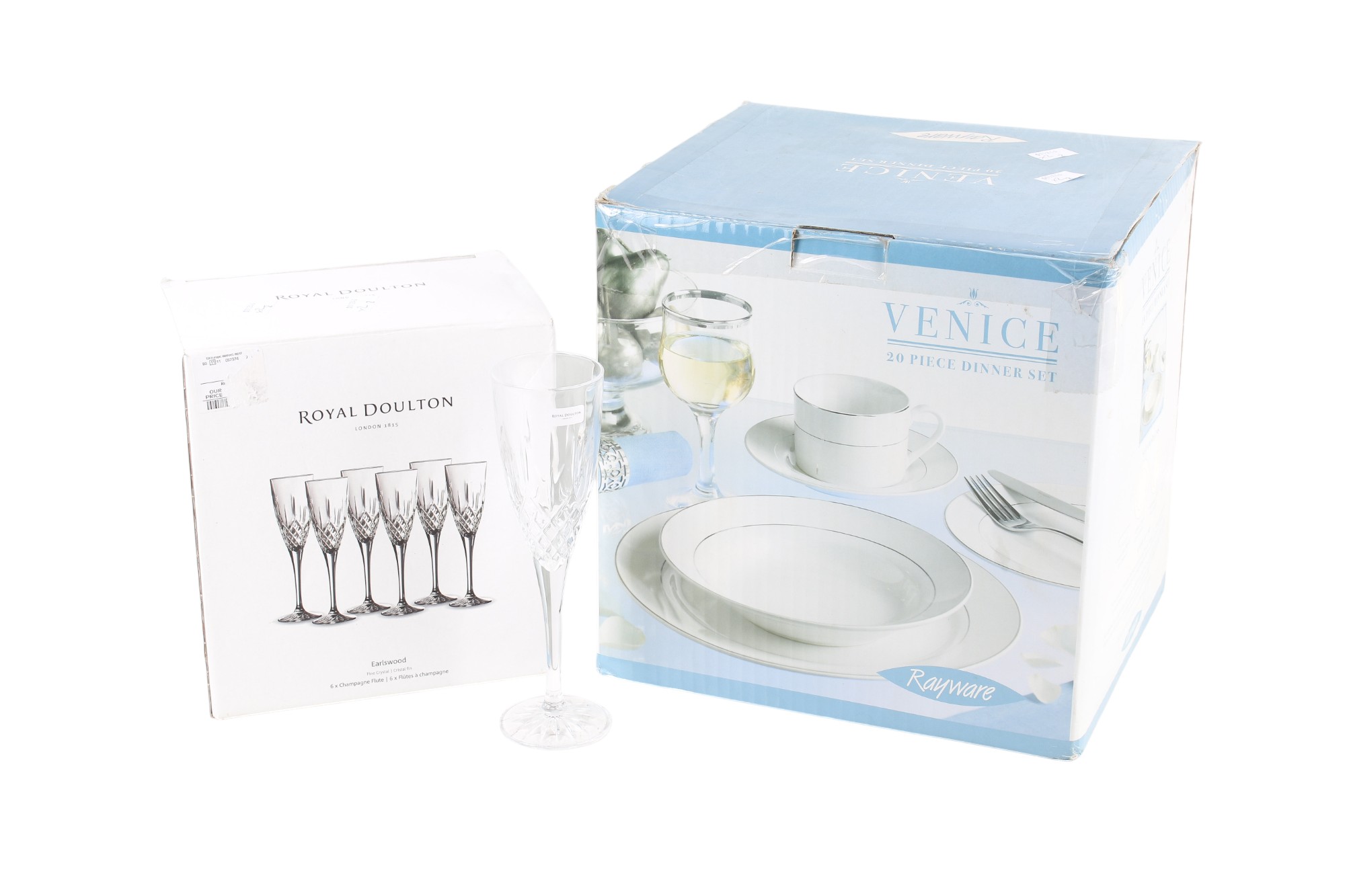Venice 20 piece dinner service and a set of six Royal Doulton Earlswood flute glasses,