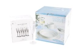Venice 20 piece dinner service and a set of six Royal Doulton Earlswood flute glasses,