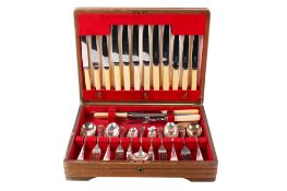 A vintage canteen of silver plate 'Old English' pattern cutlery.