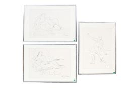 Three modern Picasso prints of figures. Framed and glazed size 52cm x 72cm.
