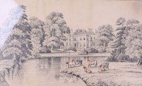 A 19th century pen and ink sketch - 'House and gardens'.