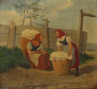 19th century Continental School - 'two women', oil on canvas.