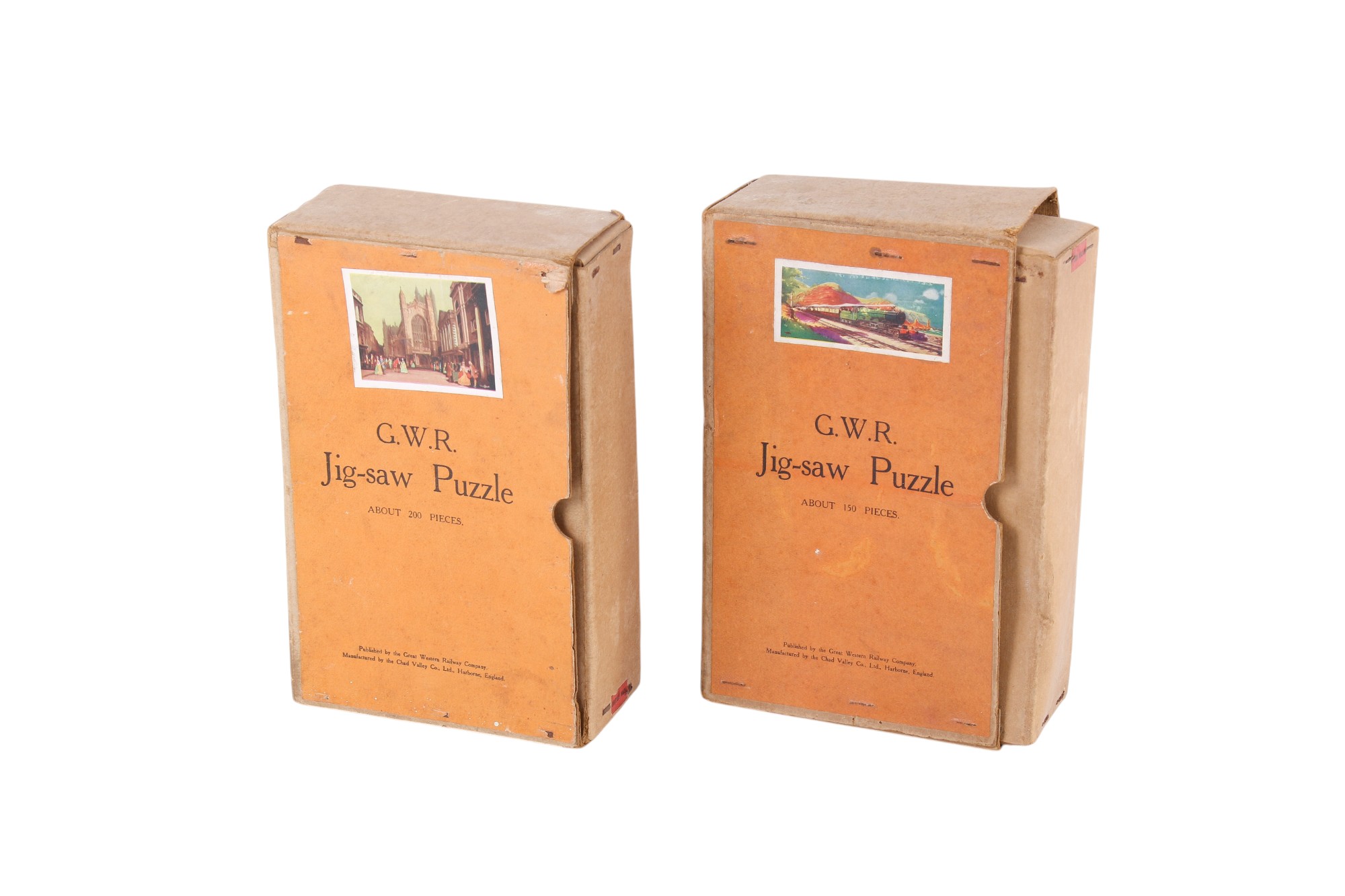 Two vintage wooden Chad Valley GWR jigsaw puzzles, boxed.