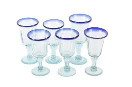 A matched set of six hand blown wine glasses in the style of Biot. Max.