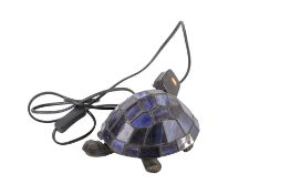 A leaded blue glass 'tortoise' table lamp.