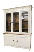 A painted 2 section oak dresser display cabinet.