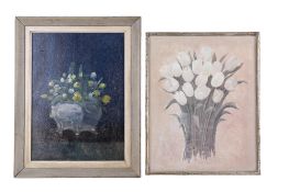 Two vintage paintings of flowers.