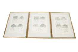 A set of three 18th century hand coloured architectural plans - Designs for Cottages.