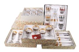 Eight boxes of Italian assorted drinking glass sets.