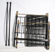 Brass and painted metal double bedstead, to include folding base, W139cm.