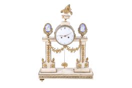 A mid 19th century Empire style ormolu and white marble mantel clock (AF).