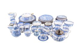 A collection of assorted blue and white Spode and Copeland. Including tea pot, jugs, etc. Max.