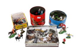A collection of assorted vintage lead and plastic toy figures.