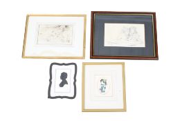 A group of four pieces of assorted artwork.