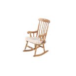A mid-century child's wooden rocking chair. With detachable seat cushion.