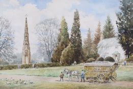 Arthur C Fare (late 20th century), watercolour, 'Bristol High Cross at Stourhead'.