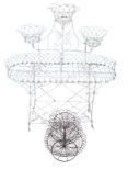 A white painted wire-work plant stand and one other. Oval in form with three tiers.