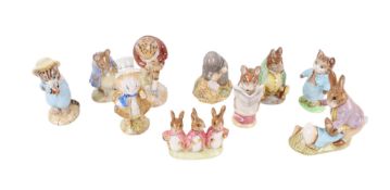 A collection of ten assorted Beatrix Potter character figures.