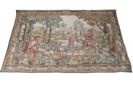 Flemish style tapestry wall hanging depicting a hunting scene.