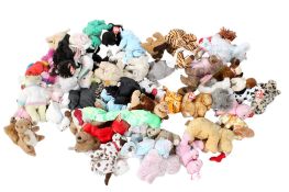 A box of small TY Beanie babies soft toys.